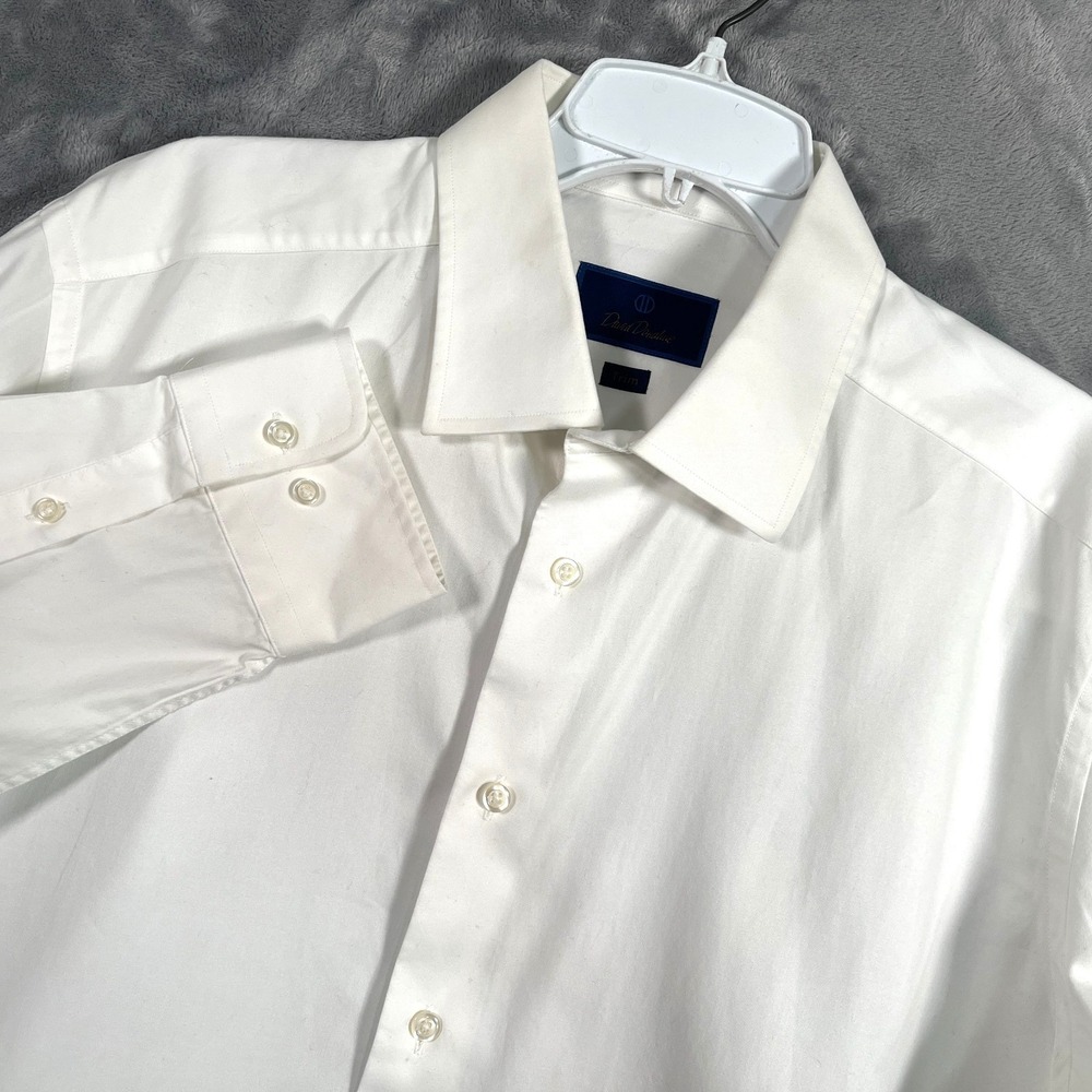 David Donahue White Dress Shirt Mens 17.5 34/35 Button Up Trim Long Sleeve
